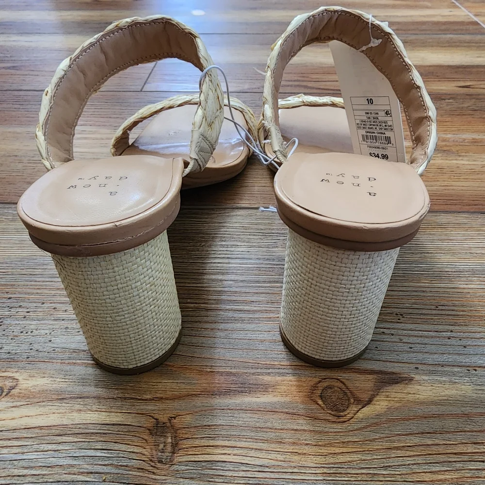 A New Day Women's Braided Basil Heel Mule Sandals Size 10 Tan Straw NEW